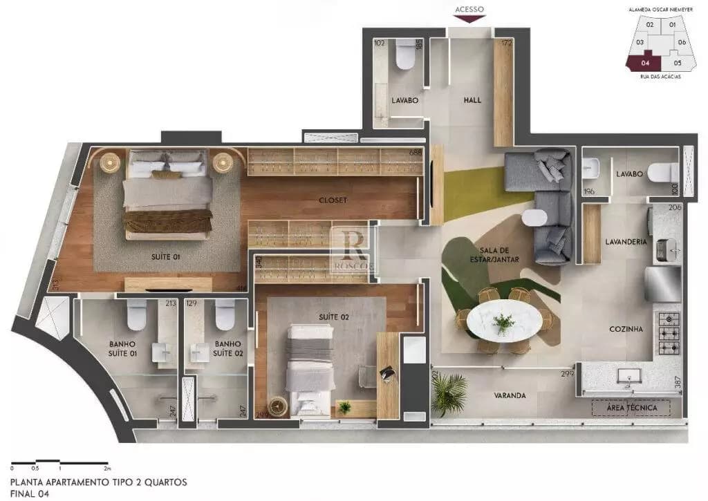 Apartamento na planta com 2 suites e 2 vagas no Vila da Serra