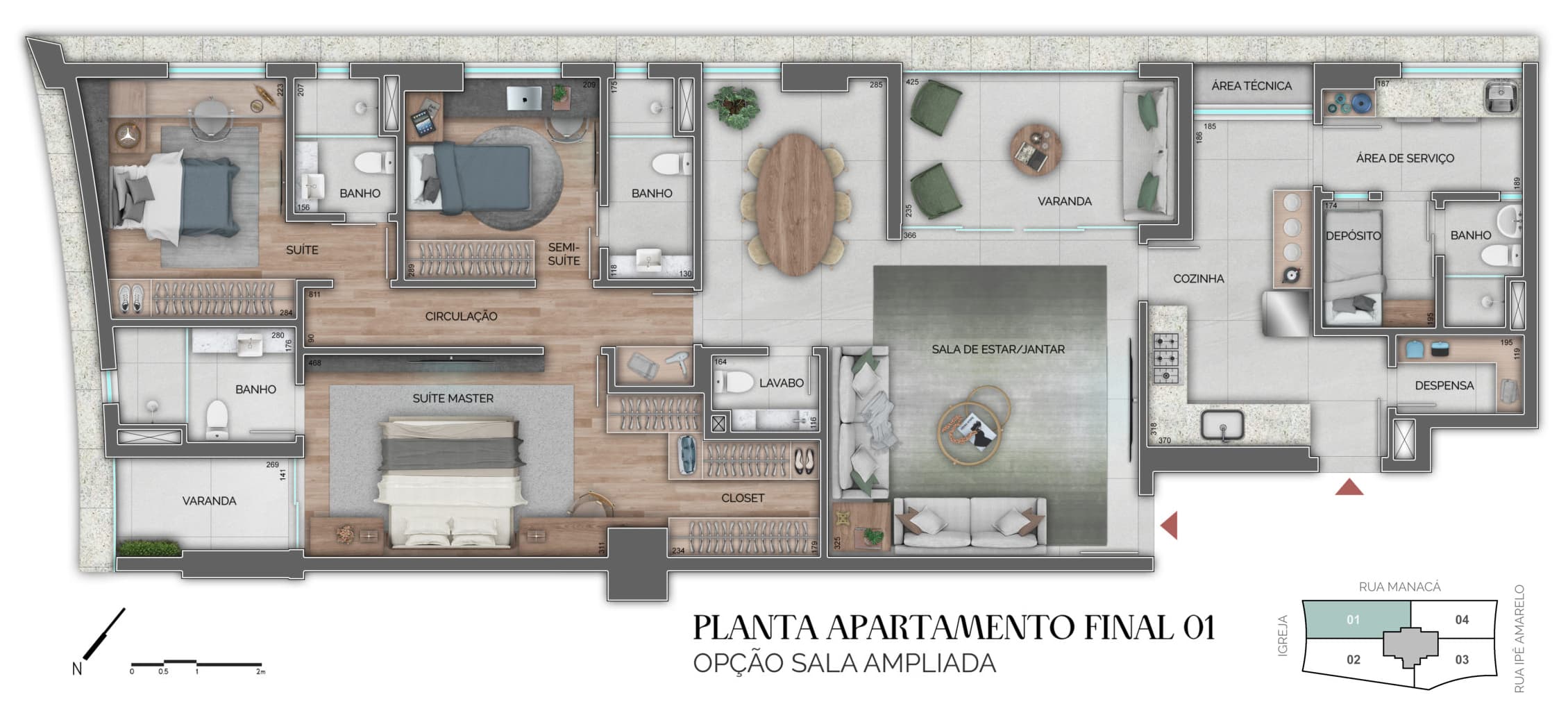 Apartamento na planta no Vale do Sereno 4 quartos